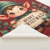 Cute Christmas Elf Holding Merry Sign Red Sherpa Deken (3/4)