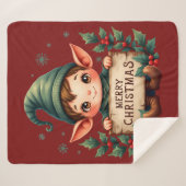 Cute Christmas Elf Holding Merry Sign Red Sherpa Deken (Voorkant (horizontaal))