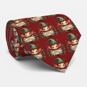 Cute Christmas Elf Holding Merry Sign Red Stropdas (Opgerold)