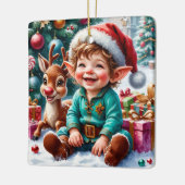 Cute Christmas Elf & Reindeer Keramisch Ornament (Links)