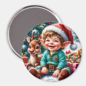 Cute Christmas Elf & Reindeer  Magneet (Voorkant / Achterkant)