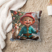Cute Christmas Elf & Reindeer  Throw Pillow Kussen (Deken)