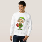 Cute Christmas Elf with Gift – Holiday Sweatshirt  (Voorkant volledig)