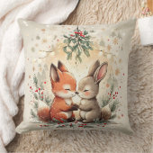 Cute Christmas Fox & Bunny Under Mistletoe Pillow Kussen (Deken)