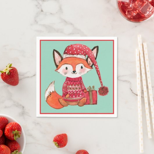 Cute christmas fox in cozy sweater servet (Insitu)