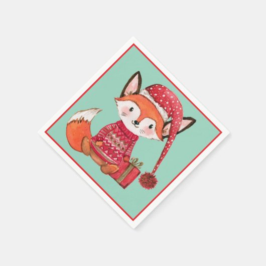 Cute christmas fox in cozy sweater servet (Hoek)