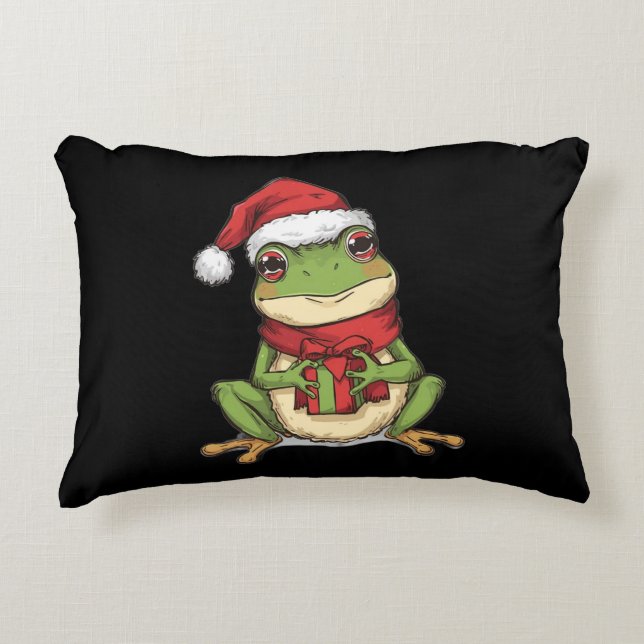 Cute Christmas Frog Sweater - Santa Frog Holding G Accent Kussen (Voorkant)