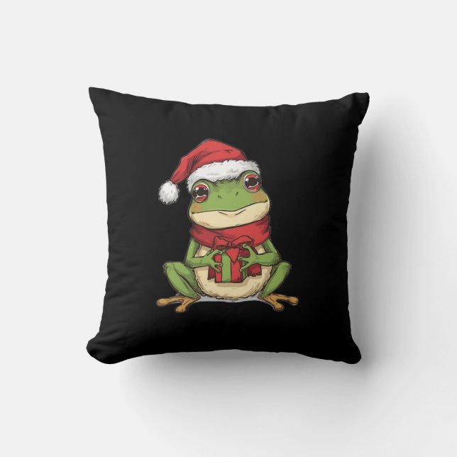 Cute Christmas Frog Sweater - Santa Frog Holding G Kussen (Voorkant)