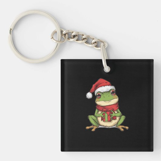 Cute Christmas Frog Sweater - Santa Frog Holding G Sleutelhanger (voorkant)