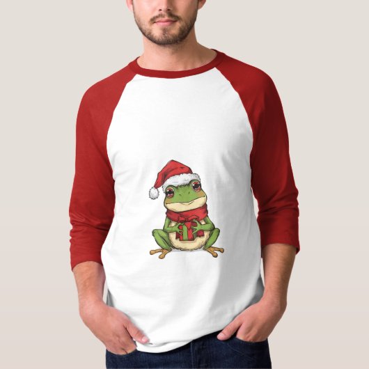 Cute Christmas Frog Sweater - Santa Frog Holding G T-shirt (Voorkant)
