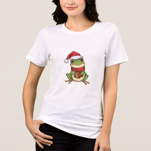 Cute Christmas Frog Sweater - Santa Frog Holding G Tri-Blend Shirt (Voorkant)