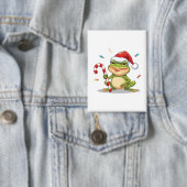 Cute Christmas Frog With Candy Cane - Funny Holida Button (Insitu)