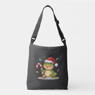 Cute Christmas Frog With Candy Cane - Funny Holida Crossbody Tas