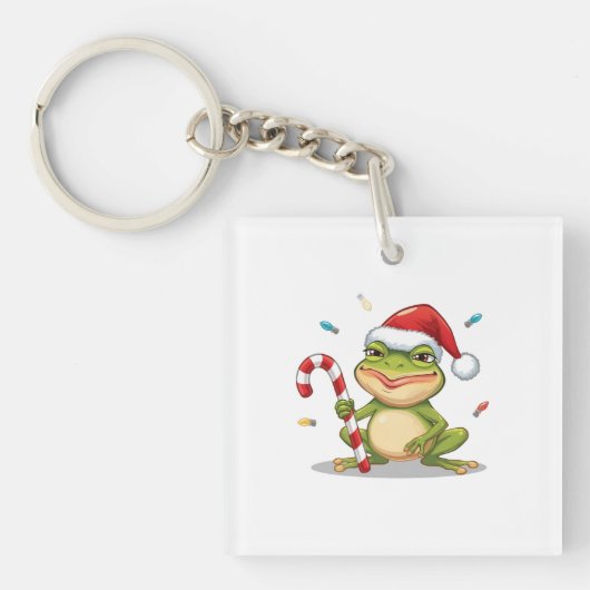 Cute Christmas Frog With Candy Cane - Funny Holida Sleutelhanger (voorkant)