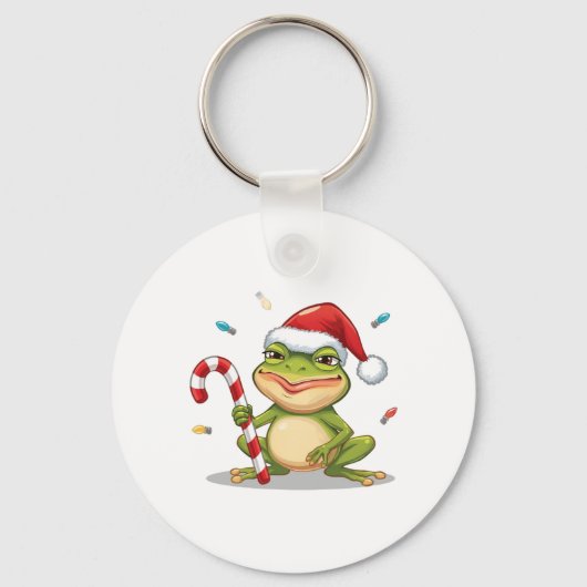 Cute Christmas Frog With Candy Cane - Funny Holida Sleutelhanger (Voorkant)