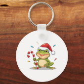 Cute Christmas Frog With Candy Cane - Funny Holida Sleutelhanger (Voorkant)