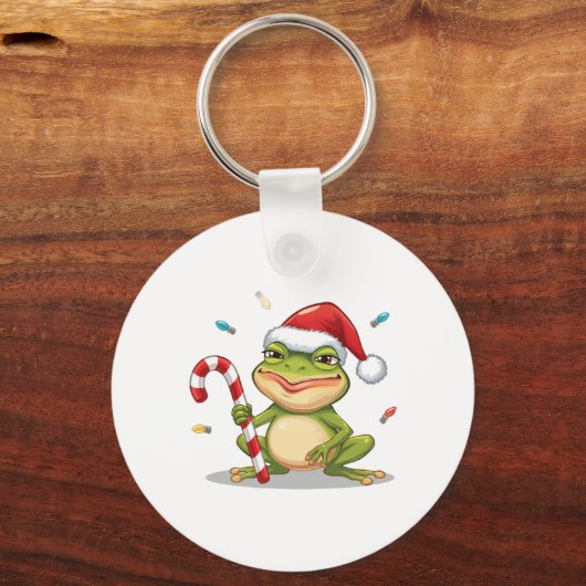 Cute Christmas Frog With Candy Cane - Funny Holida Sleutelhanger (Voorkant)