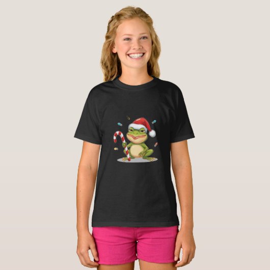 Cute Christmas Frog With Candy Cane - Funny Holida T-shirt (Voorkant volledig)