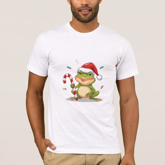 Cute Christmas Frog With Candy Cane - Funny Holida T-shirt (Voorkant)