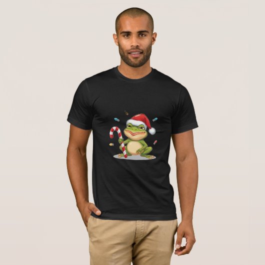 Cute Christmas Frog With Candy Cane - Funny Holida T-shirt (Voorkant volledig)