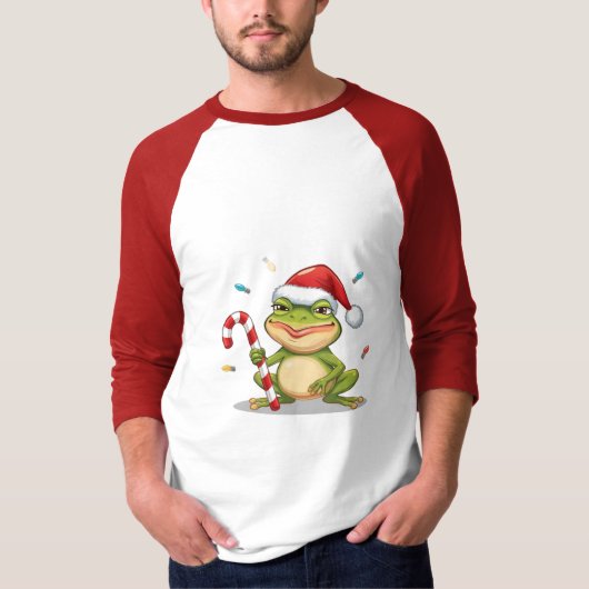 Cute Christmas Frog With Candy Cane - Funny Holida T-shirt (Voorkant)