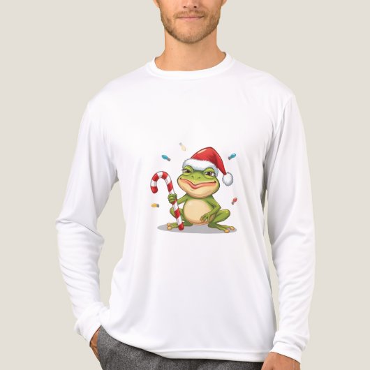 Cute Christmas Frog With Candy Cane - Funny Holida Tri-Blend Shirt (Voorkant volledig)
