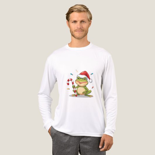 Cute Christmas Frog With Candy Cane - Funny Holida Tri-Blend Shirt (Voorkant)