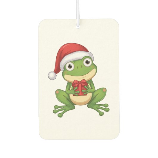 Cute Christmas Frog with Santa Hat and Gift | Fun Luchtverfrisser (Voorkant)