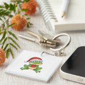 Cute Christmas Frog with Santa Hat and Gift |  Fun Sleutelhanger (Voorkant Rechts)