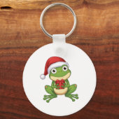 Cute Christmas Frog with Santa Hat and Gift |  Fun Sleutelhanger (Voorkant)