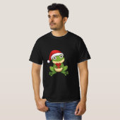 Cute Christmas Frog with Santa Hat and Gift | Fun T-shirt (Voorkant volledig)
