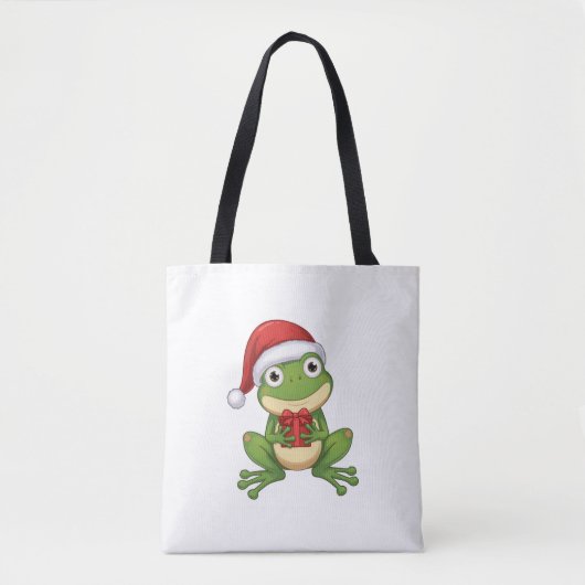 Cute Christmas Frog with Santa Hat and Gift |  Fun Tote Bag (Voorkant)