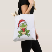 Cute Christmas Frog with Santa Hat and Gift |  Fun Tote Bag (Dichtbij)