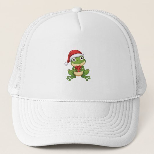 Cute Christmas Frog with Santa Hat and Gift | Fun Trucker Pet (Voorkant)