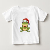 Cute Christmas Frog with Santa Hat Holding Gift - (Voorkant)
