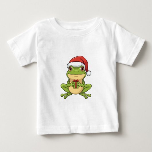 Cute Christmas Frog with Santa Hat Holding  Gift - (Voorkant)