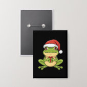 Cute Christmas Frog with Santa Hat Holding Gift - Button (Voorkant / Achterkant)