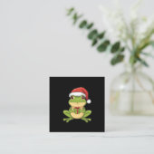 Cute Christmas Frog with Santa Hat Holding  Gift - Informatiekaartje (Staand voorkant)