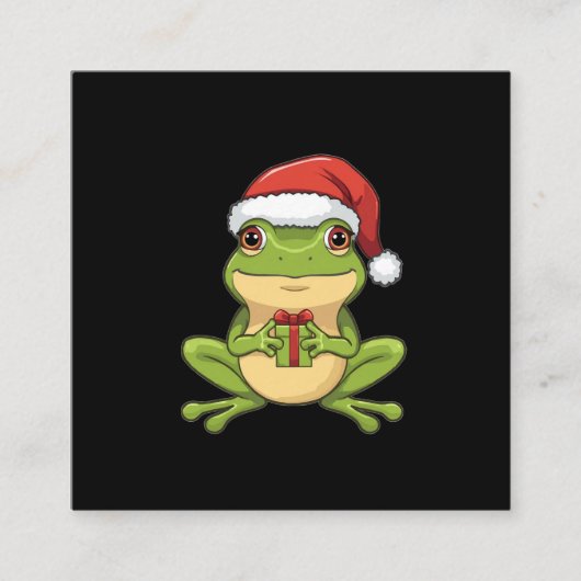 Cute Christmas Frog with Santa Hat Holding  Gift - Informatiekaartje (Voorkant)