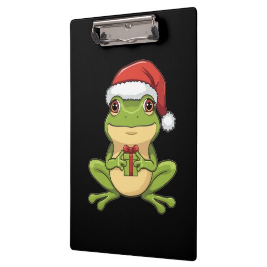 Cute Christmas Frog with Santa Hat Holding  Gift - Klembord (Links)