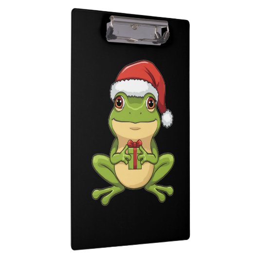 Cute Christmas Frog with Santa Hat Holding  Gift - Klembord (Rechts)