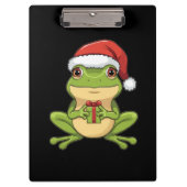 Cute Christmas Frog with Santa Hat Holding  Gift - Klembord (Voorkant)