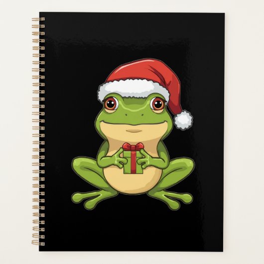 Cute Christmas Frog with Santa Hat Holding Gift - Planner (Voorkant)