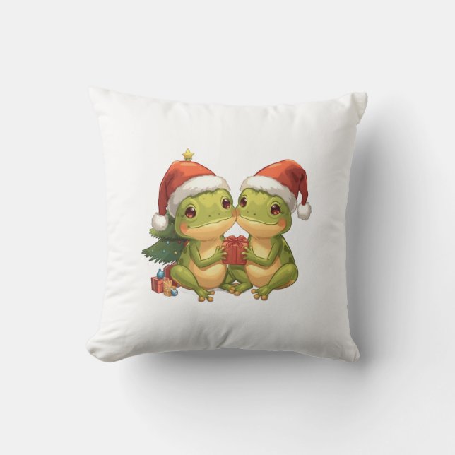 Cute Christmas Frogs Holding Gifts  Adorable Holid Kussen (Voorkant)