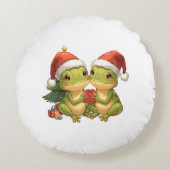Cute Christmas Frogs Holding Gifts  Adorable Holid Rond Kussen (Voorkant)