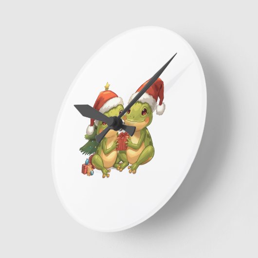 Cute Christmas Frogs Holding Gifts  Adorable Holid Ronde Klok (Hoek)