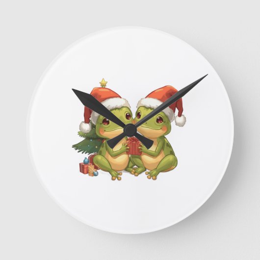 Cute Christmas Frogs Holding Gifts  Adorable Holid Ronde Klok (Voorkant)