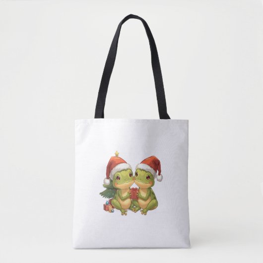 Cute Christmas Frogs Holding Gifts  Adorable Holid Tote Bag (Voorkant)