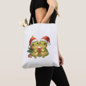 Cute Christmas Frogs Holding Gifts  Adorable Holid Tote Bag (Dichtbij)