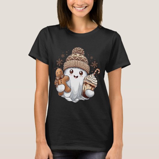Cute Christmas Ghost Coffee Gingerbread Boojee Xma T-shirt (Voorkant)